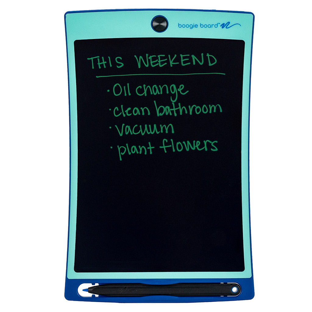 Jot™ Writing Tablet Bahama Blue front view with writing on screen