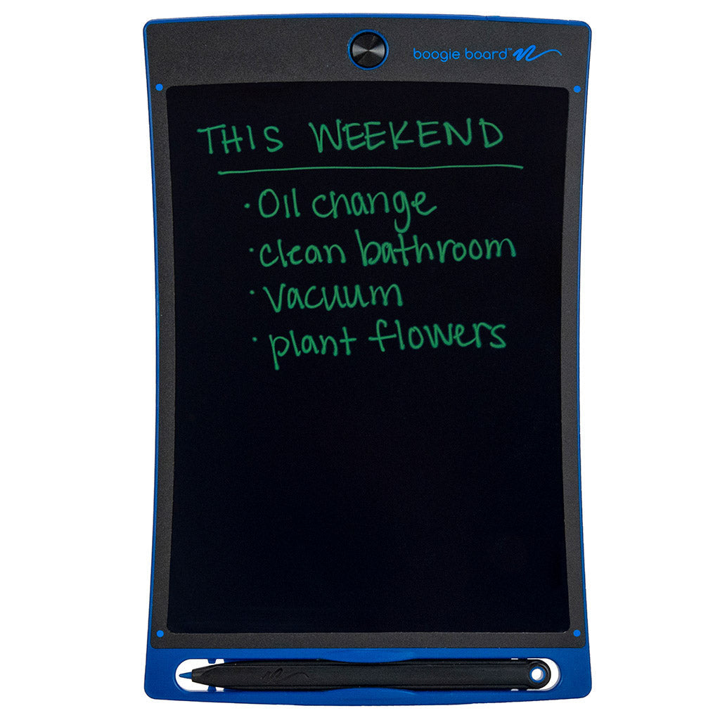 Jot™ Writing Tablet Blue front view with writing on screen